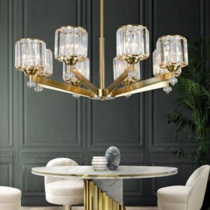 Đèn chùm thả pha lê hiện đại thân vàng thả 8 hủ gạo TH8063