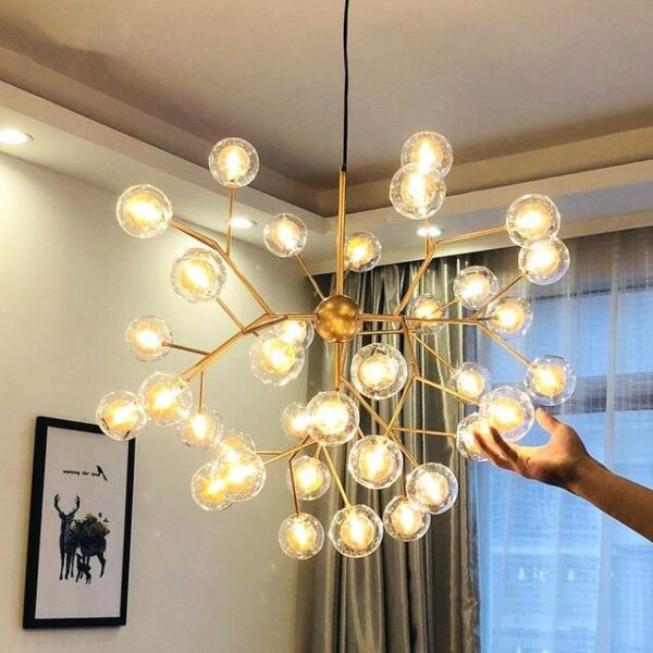 Đèn thả hiện đại hình nhánh cây Hero lá cầu thủy tinh.