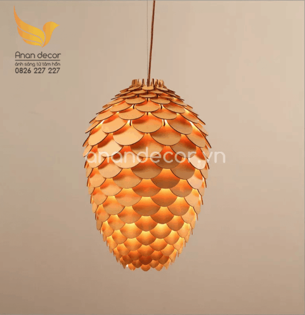 Đèn thả gỗ đan nghệ thuật hình quả thông VLR-9006