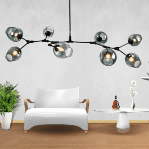 Đèn chùm thả kiểu ngang hạt đậu hở thân đen 8 bóng THCN 189-CK