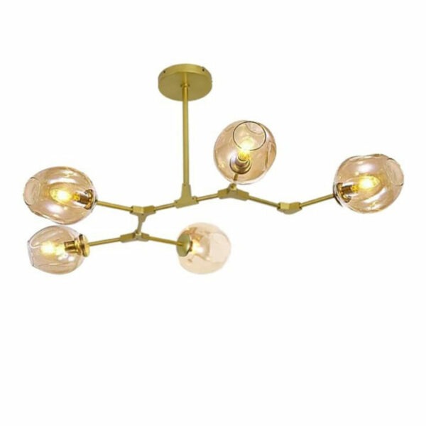 Đèn chùm thả kiểu ngang hạt đậu hở thân vàng 5 bóng TTK23N5
