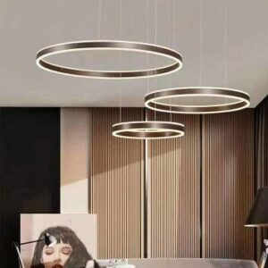 Đèn chùm thả 3 vòng viền cafe TH-8037/ Viền nâu cafe