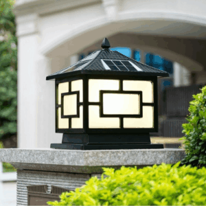 Đèn trụ cổng năng lượng mặt trời đen hình mái nhà TD-10-18