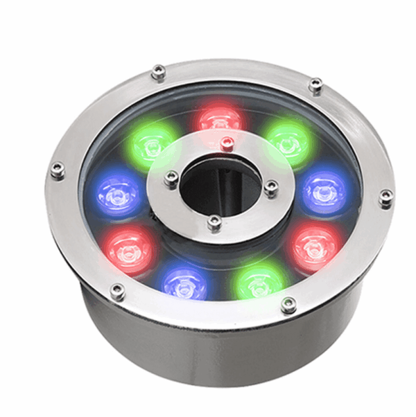 Đèn âm nước sân vườn đài phun nước hình bánh xe đổi màu RGB HBG 9W DM