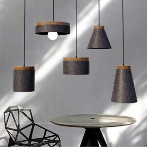 Đèn thả trang trí bê tông đá mài sợi khảm xà cừ đuôi gỗ OTIS-ĐEN