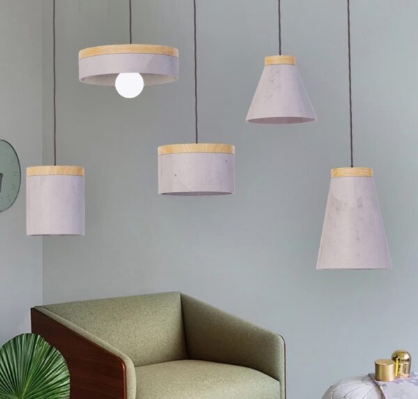 Đèn thả trang trí bê tông đá mài sợi khảm xà cừ OTIS-XÁM