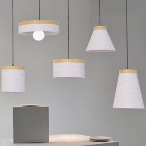 Đèn thả trang trí bê tông đá mài sợi khảm xà cừ OTIS-TRẮNG