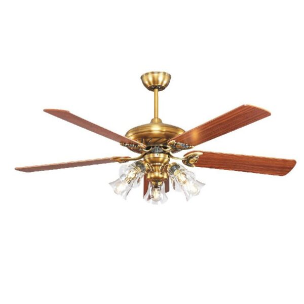 Quạt trần đèn Mr.Vũ LOTUS-Vàng Đồng 5 cánh kiểu dáng cổ điển