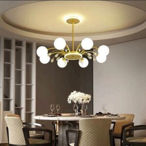 Đèn chùm chao thủy tinh sữa decor phòng khách, căn hộ THCN-255