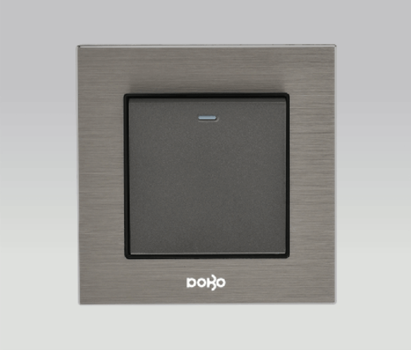 Bộ công tắc đơn đa chiều 16A, nhôm vân xước màu xám DoBo A90X-88803