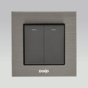 Bộ hai công tắc một chiều 16A, nhôm vân xước màu xám DoBo A90X-88804