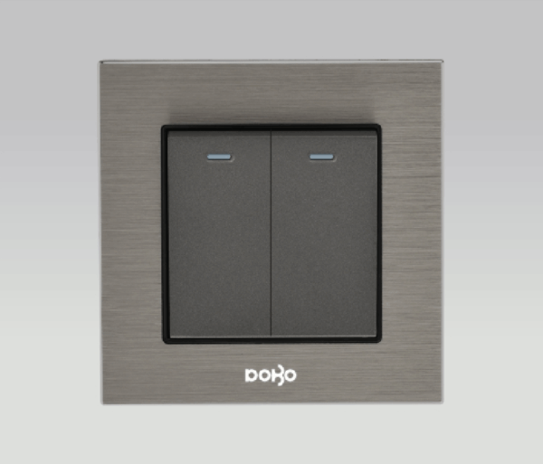 Bộ hai công tắc đa chiều 16A, nhôm vân xước màu xám DoBo A90X-88805S