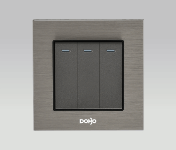 Bộ ba công tắc một chiều 16A, nhôm vân xước màu xám DoBo A90X-88806