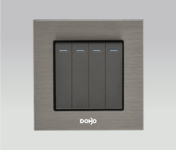 Bộ bốn công tắc một chiều 16A, nhôm vân xước màu xám DoBo A90X-88808