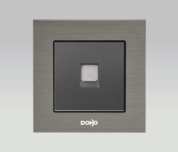Bộ ổ cắm mạng, nhôm vân xước màu xám DoBo A90X-88022