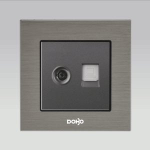 Bộ ổ cắm Tivi + ổ cắm điện thoại, nhôm vân xước màu xám DoBo A90X-88026