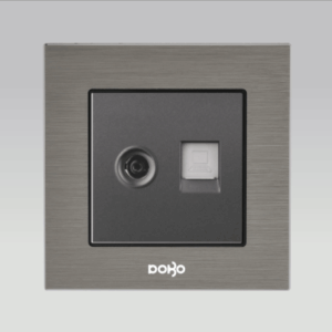 Bộ ổ cắm Tivi + ổ cắm mạng, nhôm vân xước màu xám DoBo A90X-88027