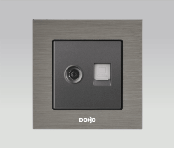 Bộ ổ cắm Tivi + ổ cắm mạng, nhôm vân xước màu xám DoBo A90X-88027