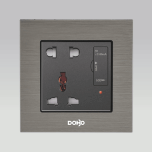 Bộ ổ cắm 5 chấu + USB, nhôm vân xước màu xám DoBo A90X-88033