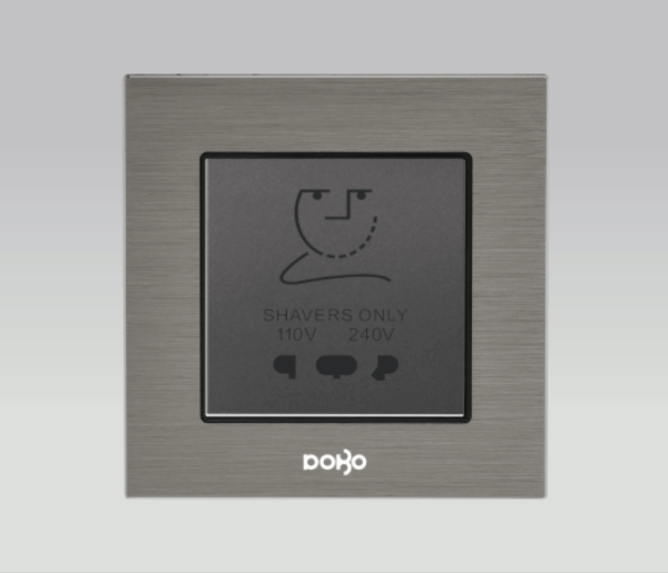Bộ ổ cắm dao cạo râu, nhôm vân xước màu xám DoBo A90X-88034