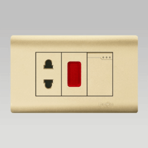 Bộ ổ cắm 2 chấu + đèn báo + công tắc đơn một chiều, nhựa PC chống cháy màu vàng DoBo - A70-88739