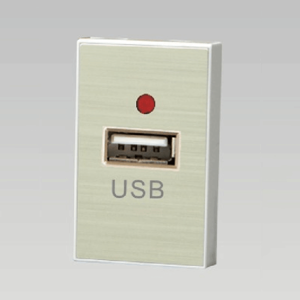 Hạt ổ cắm USB 1A cỡ S, nhôm vân xước màu vàng nhạt DoBo A60-88630S