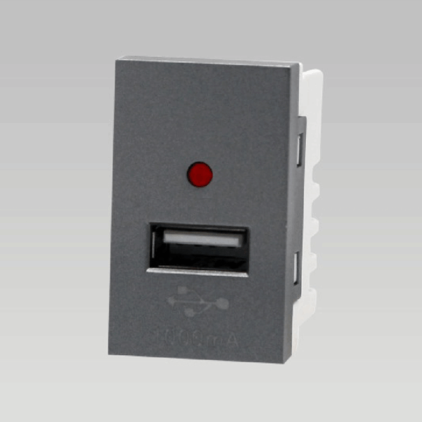 Hạt ổ cắm USB cỡ S 1A, nhựa PC chống cháy màu xám DoBo - A66x-88630S