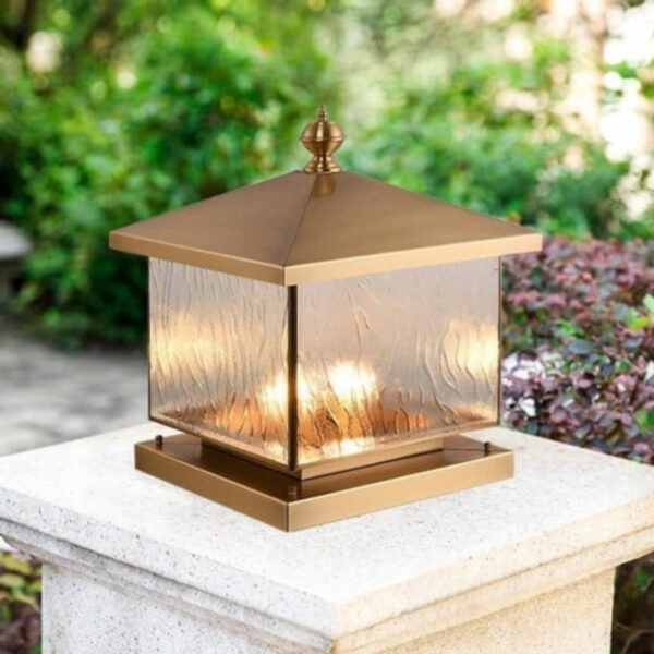 Đèn trụ cổng xi vàng thuỷ tinh hiện đại DT06