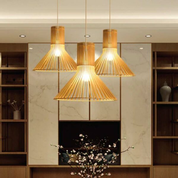 Đèn thả gỗ hình nón có cổ trang trí phòng khách VN 9519