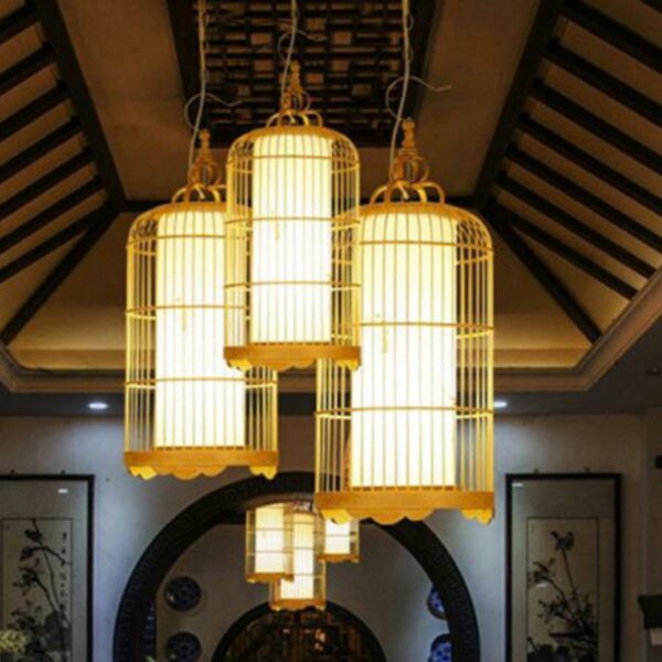 Đèn thả tăm tre hình lồng chim trang trí nhà hàng, khách sạn MT 100