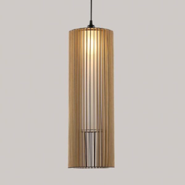 Đèn gỗ tự nhiên thả trần hình trụ tròn dài trang trí nhà hàng, khách sạn VN 9509