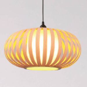 Đèn gỗ thả trần lồng đèn thưa có lồng vải trang trí nhà hàng VN 9504