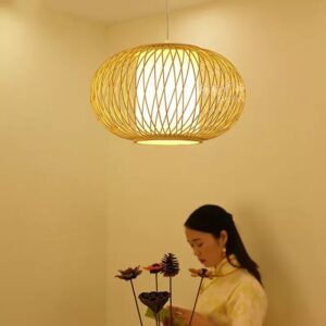 Đèn thả tre đan hình cầu lồng vải MT 39