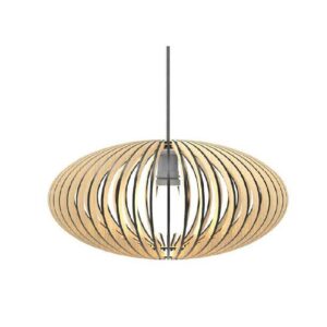 Đèn gỗ thả trần hình cầu dẹp sọc trang trí bàn ăn DG229