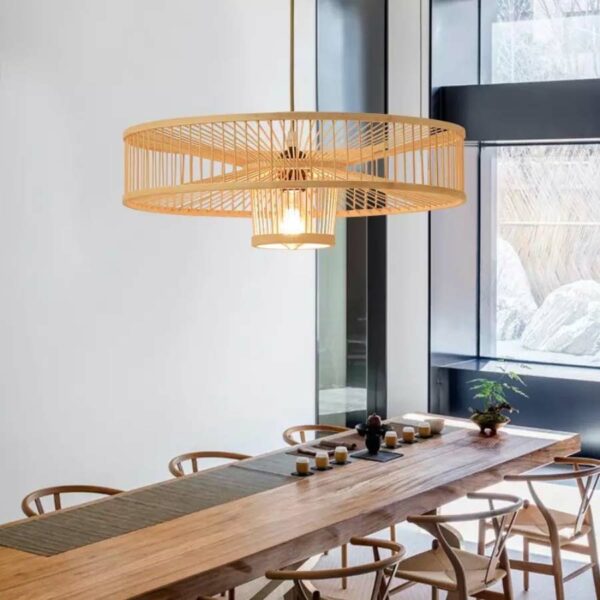 Đèn thả tăm tre như hình bánh xe MT 123