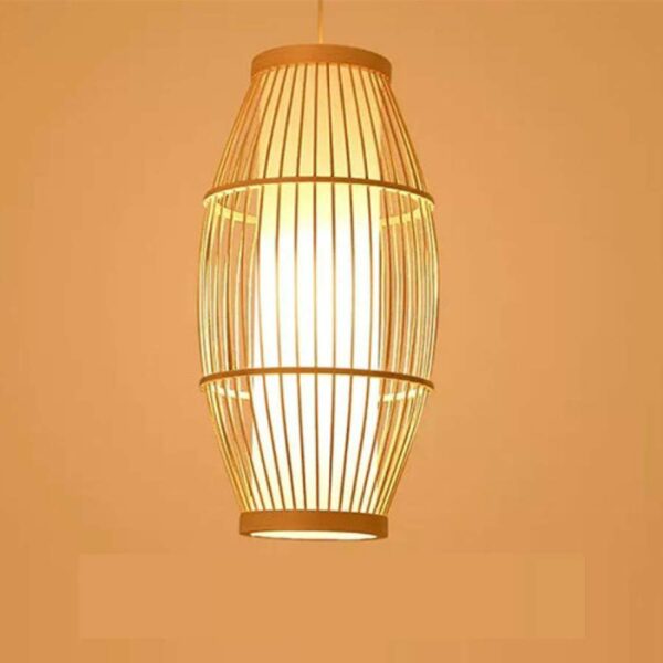 Đèn thả tăm tre đan có lồng vải hình thoi MT 124