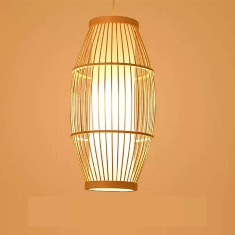 Đèn thả tăm tre đan có lồng vải hình thoi MT 124