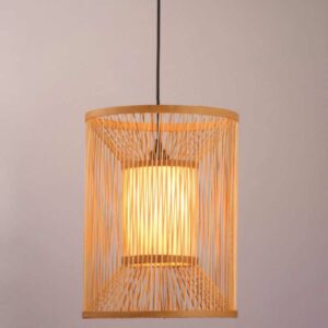 Đèn thả tăm tre ống trụ có lồng vải trang trí nhà hàng TP 77