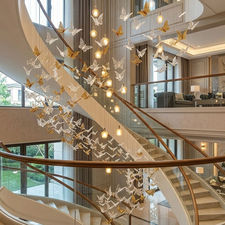 Đèn chùm thả thông tầng sảnh đón khách sạn biệt thự văn phòng hình cánh bướm nhỏ