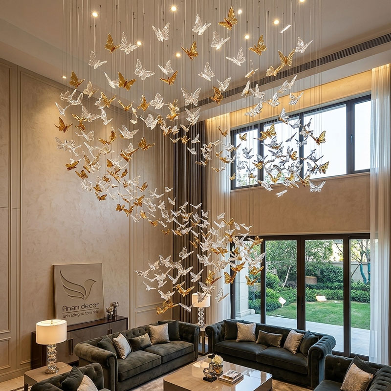 Đèn chùm thả thông tầng sảnh đón khách sạn biệt thự văn phòng hình cánh bướm nhỏ