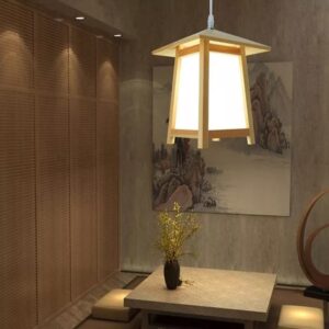 Đèn thả gỗ hình ngôi nhà có thiết kế in logo theo yêu cầu hiện đại trang trí nhà hàng, resort DAT-17B