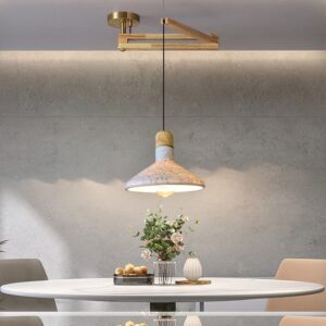 Đèn thả gỗ kết hợp đá mài kiểu dáng độc đáo trang trí nhà hàng, resort DAT-27