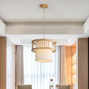 Đèn thả gỗ chao vải kiểu dáng độc đáo trang trí nhà hàng, resort DAT-28/300
