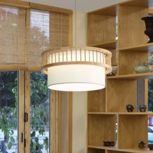 Đèn thả gỗ chao vải kiểu dáng độc đáo trang trí nhà hàng, resort DAT-29/500