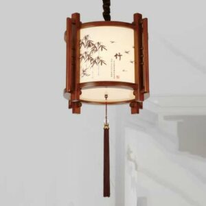 Đèn thả gỗ chao vải kiểu dáng truyền thống trang trí nhà hàng, resort 86968