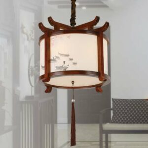 Đèn thả gỗ chao vải kiểu dáng truyền thống trang trí nhà hàng, resort 86971
