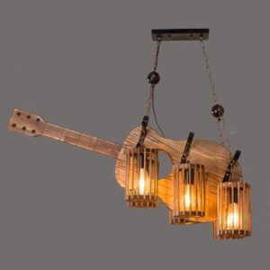 Đèn chùm thả gỗ RUSTIC hình đàn guitar trang trí nhà hàng, cafe, quán bar RTC-09