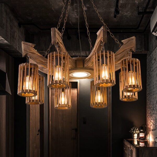 Đèn chùm gỗ RUSTIC trang trí nhà hàng, cafe, quán bar RTC-12