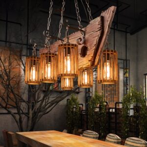 Đèn chùm gỗ RUSTIC thả ngang trang trí nhà hàng, cafe, quán bar RTC-14