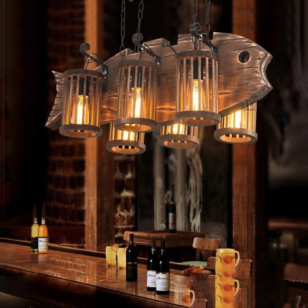 Đèn thả gỗ RUSTIC hình con cá trang trí nhà hàng, cafe, quán bar RTC-19